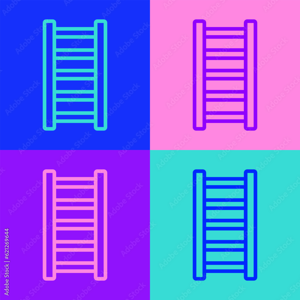 Pop art line Fire escape icon isolated on color background. Pompier ladder. Fireman scaling ladder with a pole. Vector Pop art line Fire escape icon isolated on color background. Pompier ladder. Fireman scaling ladder with a pole. Vector