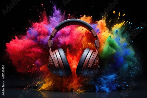 Colorful headphones with powder explosion