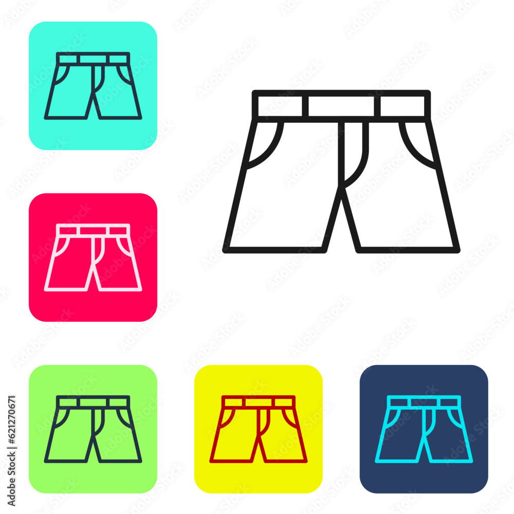 Black line Short or pants icon isolated on white background. Set icons in color square buttons. Vector Black line Short or pants icon isolated on white background. Set icons in color square buttons. Vector