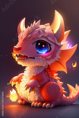 Cute Hyperrealistic Dragon Breathing Fire - Generative AI