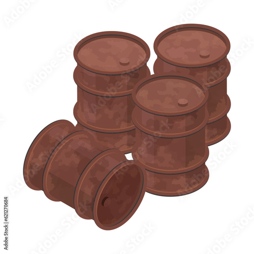 Isometric rusty barrel, icon in flat style