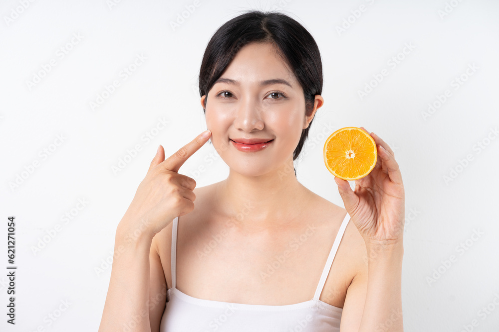 beautiful asian woman portrait on white background