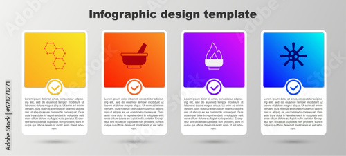 Set Chemical formula, Mortar and pestle, Alcohol spirit burner and Bacteria. Business infographic template. Vector