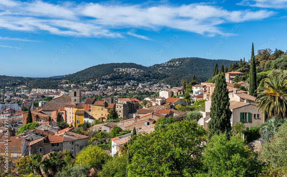View to the old town and St. Paul church of Hyeres (Hyères), France