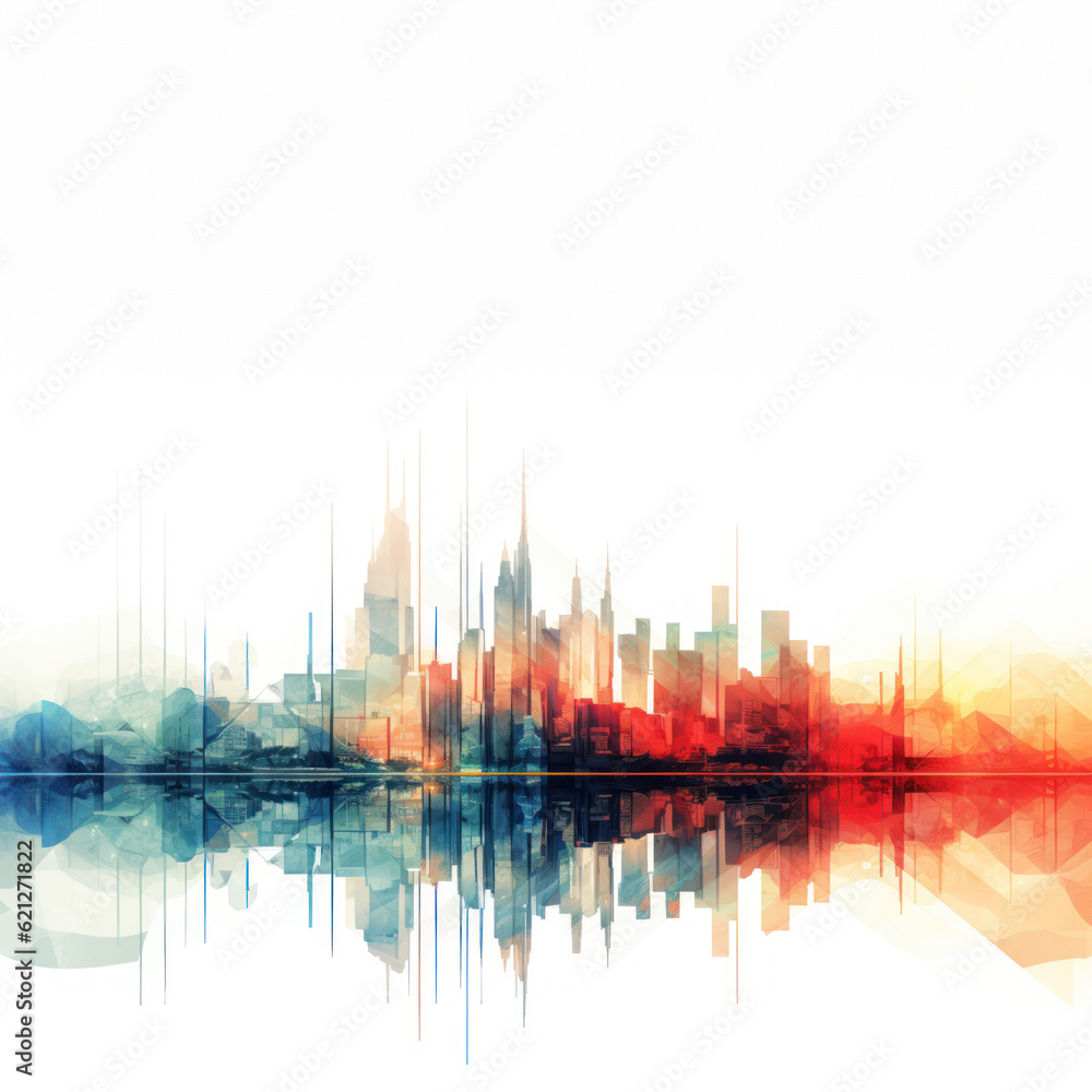 Obraz premium Cityscape on white copy space colorful prism style background.