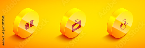 Set Isometric Wooden barrel for wine, Cardboard box of and Wine tasting, degustation icon. Vector