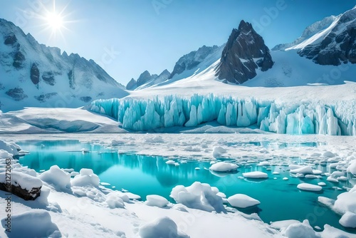 Valokuvatapetti A breathtaking view of a glacier in a snowy landscape