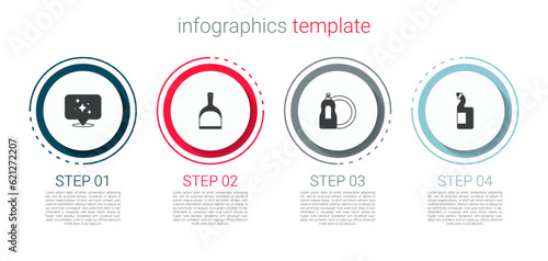 Set Home cleaning service, Dustpan, Dishwashing liquid bottle and . Business infographic template. Vector