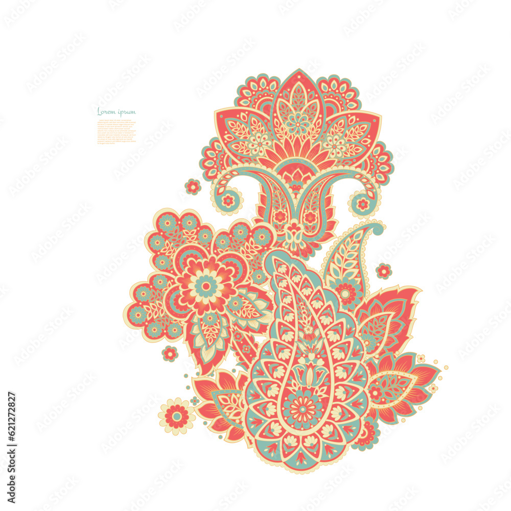 Isolated Vector Paisley pattern in floral indian style