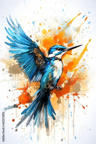 A vibrant bird soars with wings wide open.  Illustration  Generative AI 