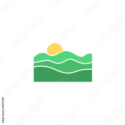 GREEN HILLS AND SUNRISE LOGO CONCEPT, NATURE LOGO CONCEP
