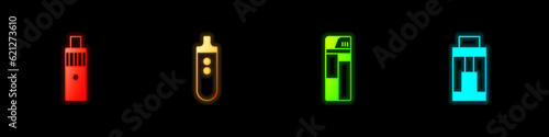 Set Vape mod device, Electronic cigarette, Lighter and icon. Vector