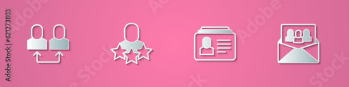 Set paper cut Exchange work, Productive human, Resume and Project team base icon. Paper art style. Vector