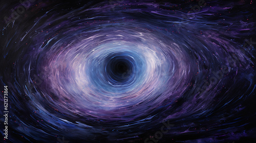 An abstract painting of a black hole, representing the breakthroughs in astrophysics, deep blues and purples, starry background, brushstroke textures