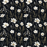 Seamless pattern of minimalist line art flowers
