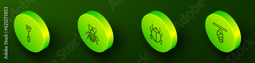 Set Isometric line Fly swatter, Chafer beetle, Mite and Butterfly cocoon icon. Vector