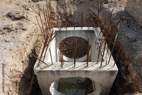 Construction works laying sewers on the road