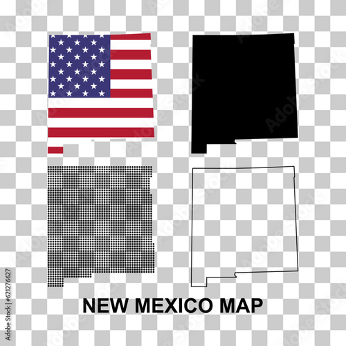 Set of New Mexico map, united states of america. Flat concept vector illustration