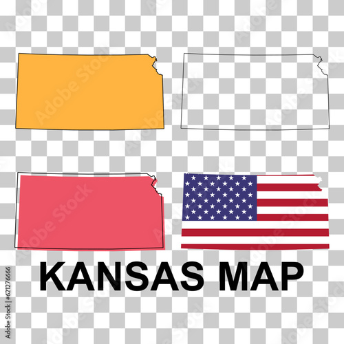 Set of Kansas map, united states of america. Flat concept icon vector illustration