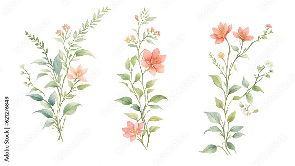 Watercolor small flower illustration minimal style on transparent background,generative ai Watercolor small flower illustration minimal style on transparent background,generative ai