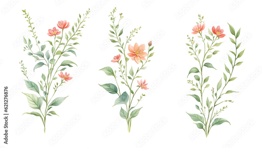 Watercolor small flower illustration minimal style on transparent background,generative ai