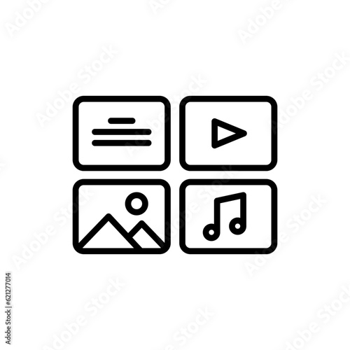 Multimedia outline vector icon isolated on white background. Multimedia line icon for web, mobile and ui design