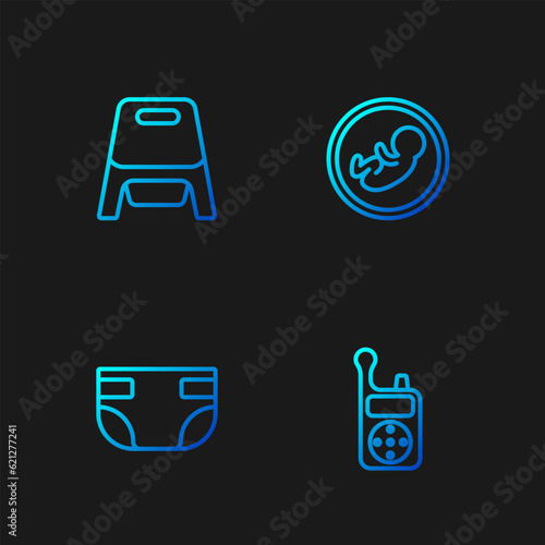Set line Baby Monitor Walkie Talkie, absorbent diaper, potty and . Gradient color icons. Vector
