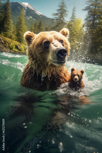 Bear swims and dives in the water © Guido Amrein