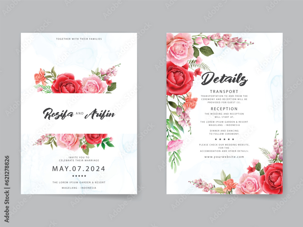 watercolor red roses wedding invitation card template watercolor red roses wedding invitation card template