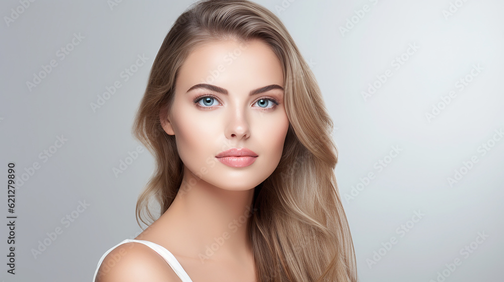 Bela jovem loira com pele perfeita, tocando seu rosto. Tratamento facial. Conceito de cosmetologia, beleza e spa. isolado no fundo branco Bela jovem loira com pele perfeita, tocando seu rosto. Tratamento facial. Conceito de cosmetologia, beleza e spa. isolado no fundo branco