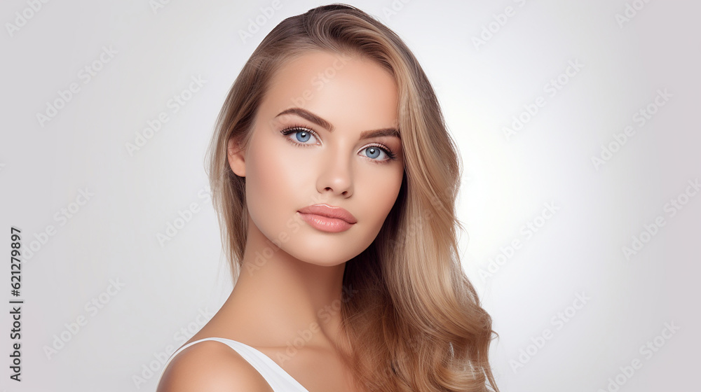 Bela jovem loira com pele perfeita, tocando seu rosto. Tratamento facial. Conceito de cosmetologia, beleza e spa. isolado no fundo branco Bela jovem loira com pele perfeita, tocando seu rosto. Tratamento facial. Conceito de cosmetologia, beleza e spa. isolado no fundo branco