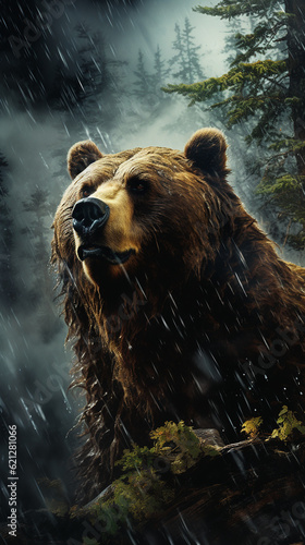 urso gigante determinado na tempestade da floresta