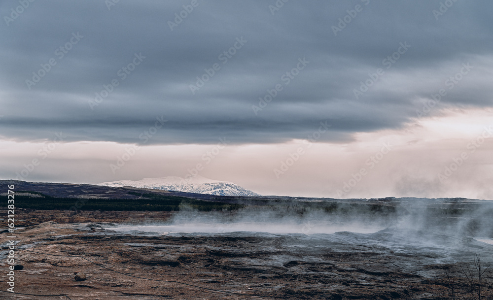 Geysir lakes of hot water in Iceland