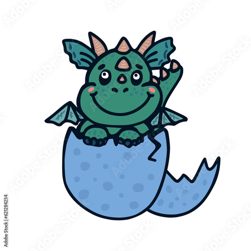 A cute dragon hatched from an egg.