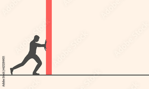Businessman pushing abstract wall. Hard work. Struggle and strain. Business concept