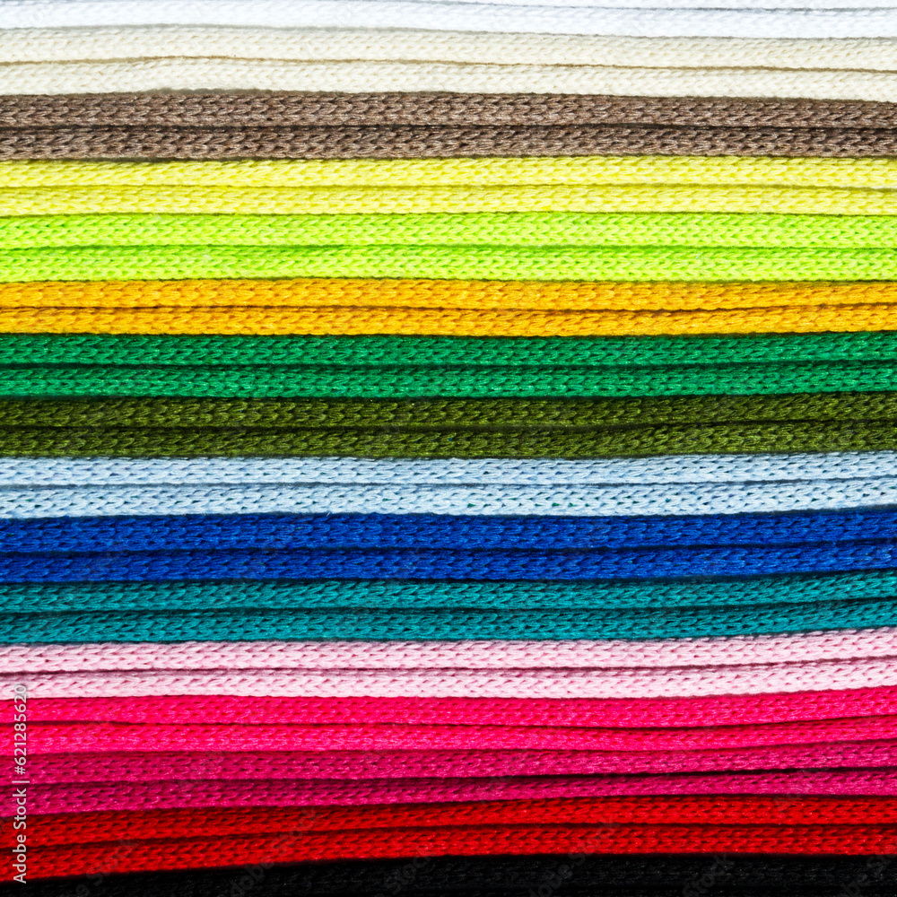 A bright palette of multi-colored, cotton threads for macrame. A bright palette of multi-colored, cotton threads for macrame.