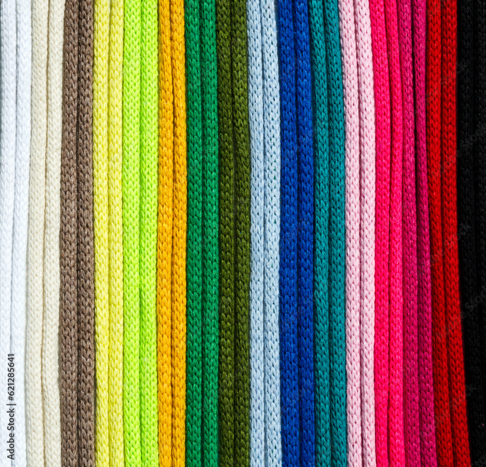 A bright palette of multi-colored, cotton threads for macrame.