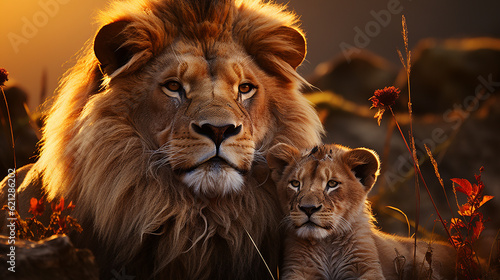 rei leão com seu filhote 