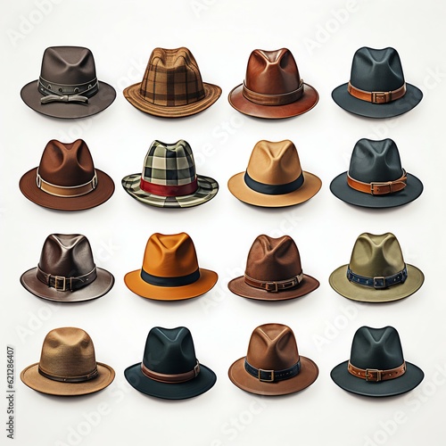 Collection of Different Men's Hats Isolated on White Background. Generative ai