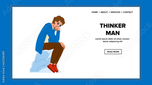 person thinker man vector. male sculpture, art idea, modern work person thinker man web flat cartoon illustration