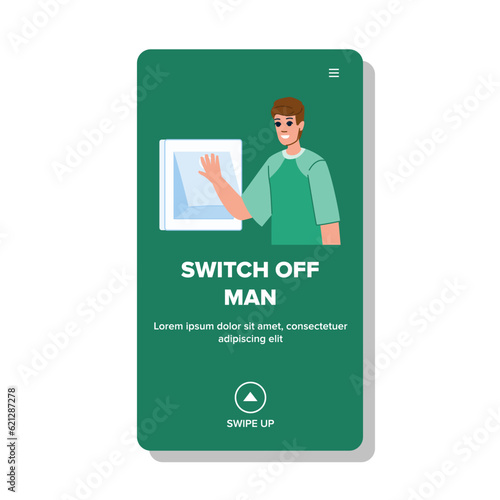 power switch off man vector. finger home, electric person, electrical equipment power switch off man web flat cartoon illustration