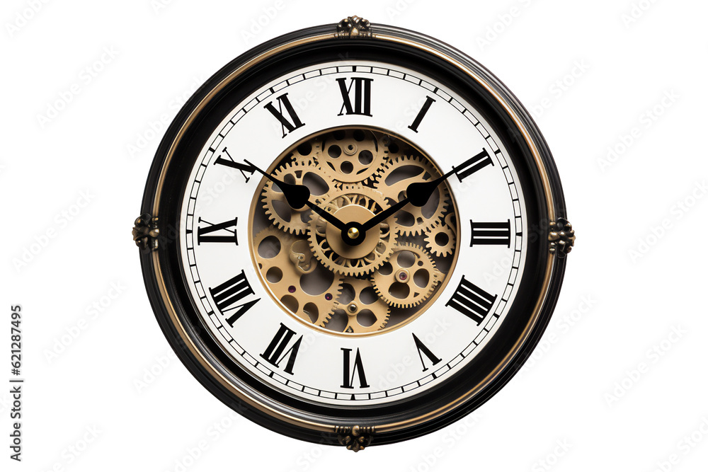 Wall clock  png file cut out and isolated on a transparent background, computer Generative AI stock illustration - obrazy, fototapety, plakaty 