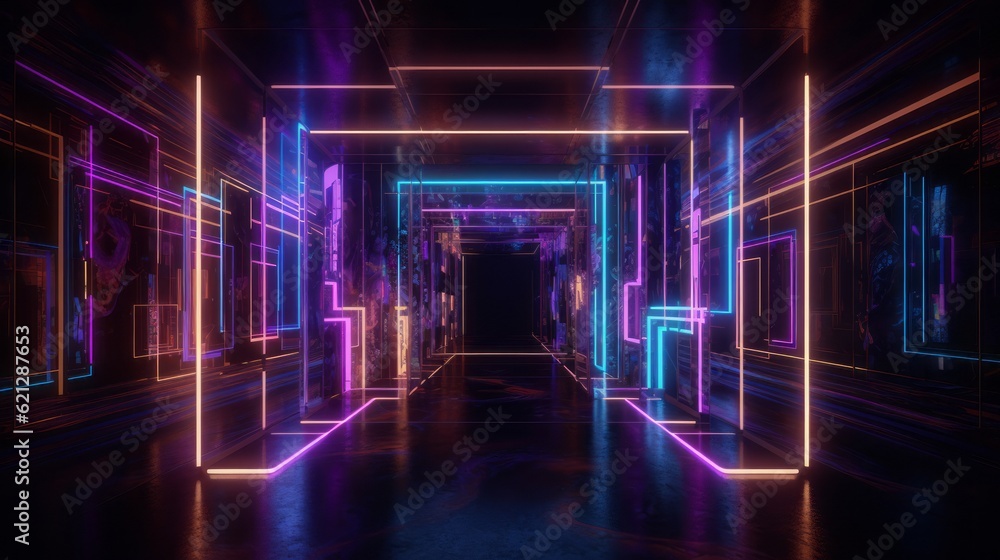 Immersive Neon Lights in Mirror-like Rooms: Rustic Futurism at Its Best Generative AI Immersive Neon Lights in Mirror-like Rooms: Rustic Futurism at Its Best Generative AI