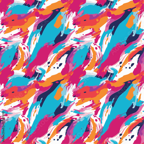 Seamless pattern of vibrant, abstract brush strokes, abstract colorful background