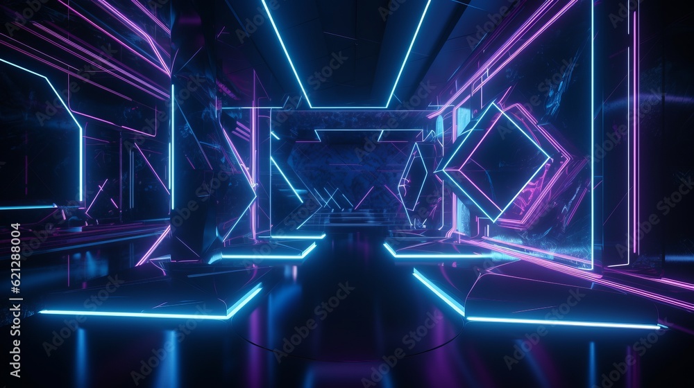 Obraz premium Electrifying Nightscapes: A Futuristic Abstraction of Illuminated Spaces Generative AI