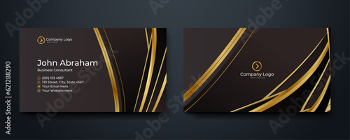 Modern simple black gold business card background. Black blue gold business card flat design template vector. Modern presentation card with company logo. Vector business card template. Visiting card