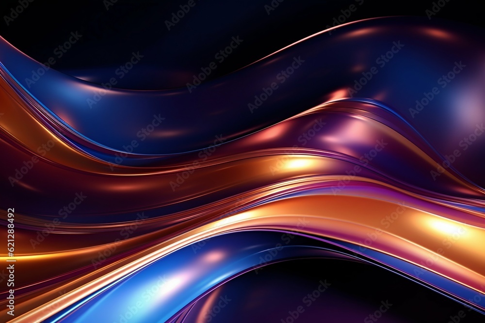 Holographic Golden Luxury Neon Fluid Waves Background. Generative ai Holographic Golden Luxury Neon Fluid Waves Background. Generative ai