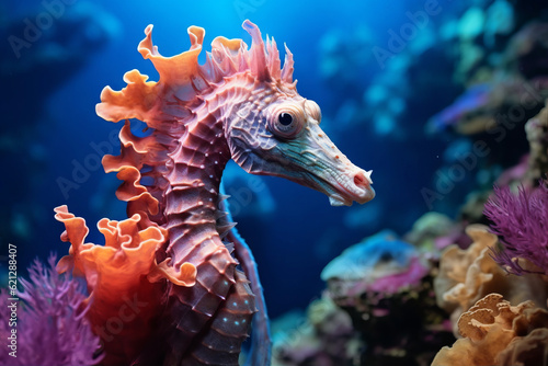 Closeup view of a seahorse in the coral reef © Guido Amrein