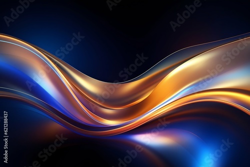 Holographic Golden Luxury Neon Fluid Waves Background. Generative ai