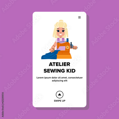 embroidery atelier sewing kid vector. work thread, child handicraft, sew school embroidery atelier sewing kid web flat cartoon illustration